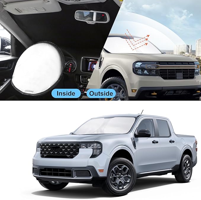 TINGLU Sun Shade for Ford Maverick Hybrid XL XLT Lariat Truck 2022-2026 Accessories Windshield Sun Shade Window Shade UV Rays Protection Sun Visor Cover with Steering Wheel Sunshade Storage Bag