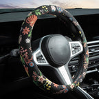 Black Cat Flower Steering Wheel Cover Auto Jacquard Steering Wheel Protector, Anti-Slip, Breathable, Absorbing Sweat, Universal Cat Car Accessories 14.5–15 inch,Fit for Most Car, Trucks, SUV
