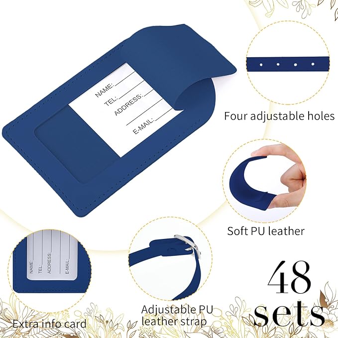Amylove 48 Sets Leather Luggage Tags Bulk Wedding Favors Luggage Tags for Guests Bridal Gifts Wedding Bridal Shower Gift PU L