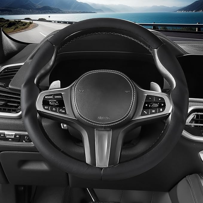 Steering Wheel Cover for BMW 3 4 Series(2021-2024) 5 Series(2020-2023) X5(2019-2020) X7(2020-2025) 328i 320i 330i 325i 528i 535i 530i M3 2 4 7 8 Series X3M X4 X6 XM M2 M4 M5 M8 Z4 i4, Black