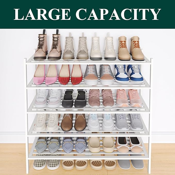 Smiry Bamboo Shoe Rack 5-Tier, Stackable Wooden Shoe Organizer for Entryway & Closet, Free Standing Wood Shoe Storage Shelf f