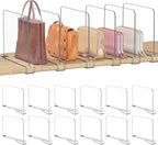 Purse Organizer for Closet Shelf Dividers: 8" Tall X 12" Deep, Acrylic Clear Closet Shelf Divider, Bag Storage for Clothes Sw