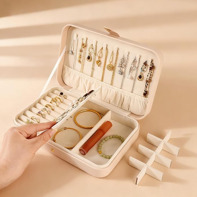 Luxury Small Travel Jewelry Box with Earring Compartments, Rectangle Jewellery Organizer Case for Women,Valentine's Day Gift 