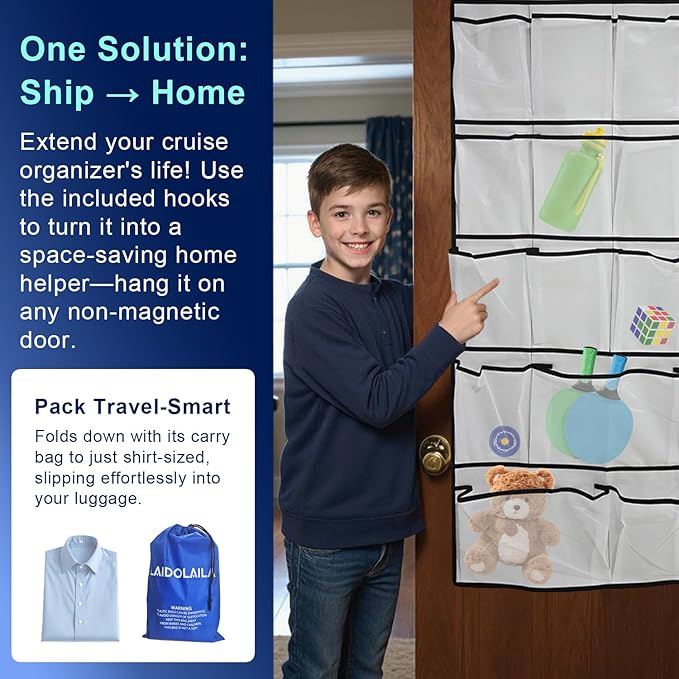 Magnetic Cruise Door Organizer – 13-Pocket Hanging Storage with 2 Large Shoe Pockets, No Hook Needed, Includes 3 Bonus Hooks,