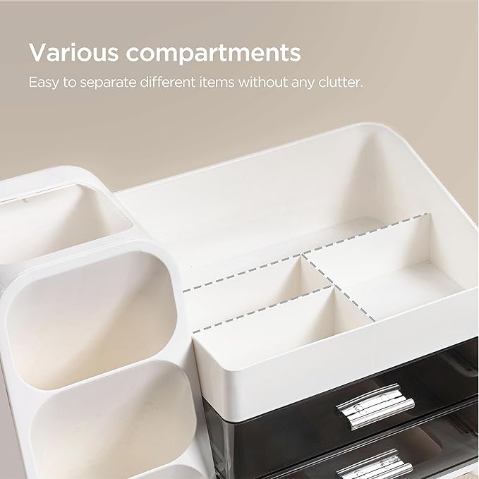 HBlife Makeup Organizer with Brush Holder for Vanity, Large Plastic Bathroom Countertop Organizer Skin Care Storage, Easy to 
