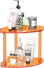 Sezanrpt 2 Tier Countertop Corner Organizer Shelf 7x7x8 Inch, Orange Acrylic Bathroom Corner Shelf for Countertop, Vanity Sto
