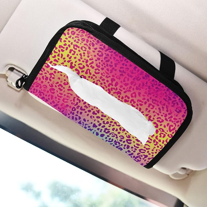 Car Tissue Holder Car Visor Organizer Tissue Box Holder for Car Sun Visor Organizer with Car Vehicle Accessories Essentials Interior for Women Men Multicolored Gradient Leopard Print