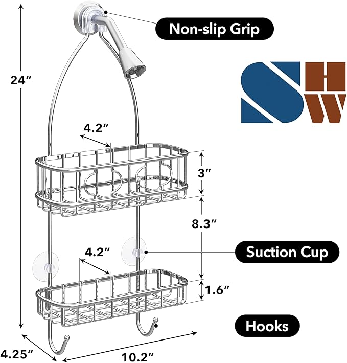 Simple Houseware Bathroom Hanging Shower Head Caddy Organizer, Chrome (22 x 10.2 x 4.2 inches)