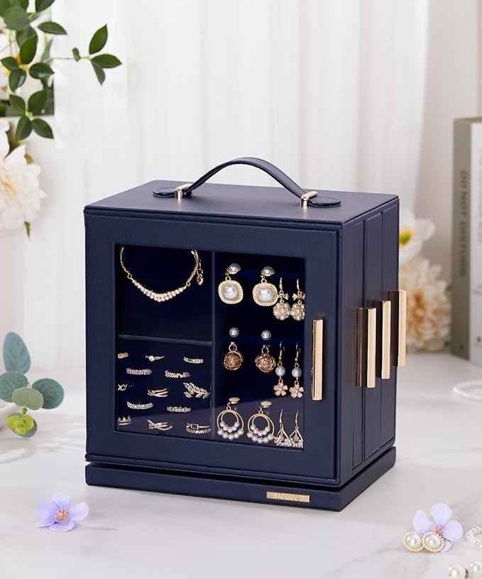Homde Jewelry Box for Women Large: Rotating Organizer for Ring Earring Necklace Bracelet - 7 Drawers Storage for Dresser (Dar