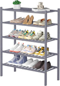 ROMGUAR CRAFT 5 Tier Bamboo Shoe Rack for Closet Free Standing Wood Shoe Shelf for Entryway Small Space Stackable 27"x11"x33"