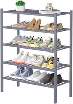 ROMGUAR CRAFT 5 Tier Bamboo Shoe Rack for Closet Free Standing Wood Shoe Shelf for Entryway Small Space Stackable 27"x11"x33"