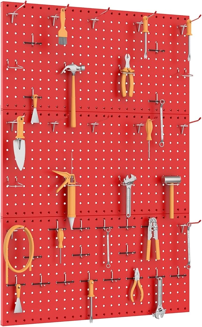 TORACK 3 PCS Metal Pegboard Panels(12x24 inch) for Wall Garage Tools Storage Pegboard System for Workbench, Modular Peg Board