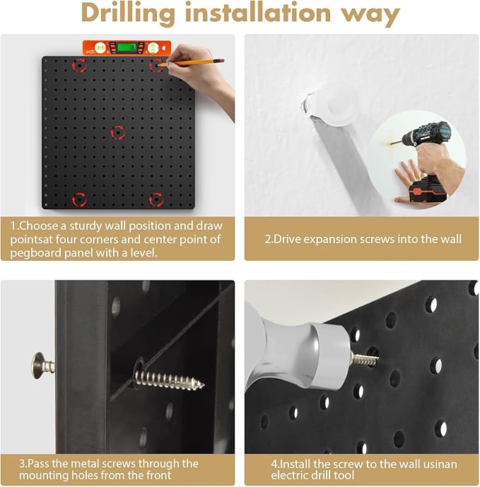 FZK Peg Board, Black Pegboard 4pcs and 46 Pegboard Hooks with Strong Ribs Back Holds up for 200Ib, Peg Board Organizer for Wa