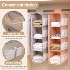 Hanging Closet Organizer, 4-Section Storage Shelves, Oxford Cloth with Mesh Pockets, (Pink, 3 Section)
