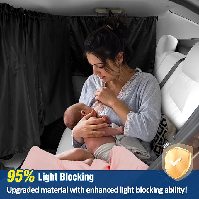 PAMASE Set of 3 Car Window Shades - 95% Light Blocking Sunshades, 1 Privacy Divider Curtains & 2 Side Window Covers, Wide Sedan SUV Accessories for Kids Baby Travel Camping Nap Sleeping