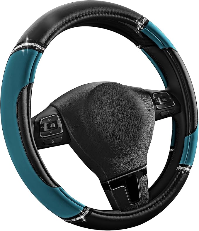 Road Comforts Leather Steering Wheel Cover - Made with PVC Leather - Anti-Slip, Universal Fit 14 1/2 inches to 15 inches - Da