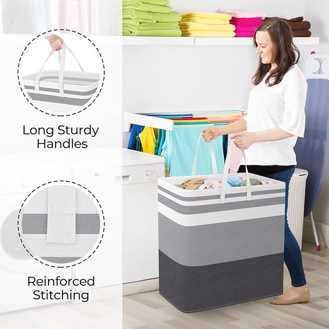 StorageRight Laundry Basket Hamper Large Collapsible Laundry Hamper with Easy Carry Handles，Freestanding Clothes Hampers for 