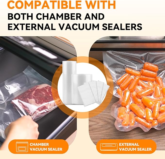 Wevac 6''x100' & 8''x100' 2 Rolls, Vacuum Seal Roll Keeper with Cutter, Ideal Vacuum Sealer Bags for Food Saver, BPA Free, Co