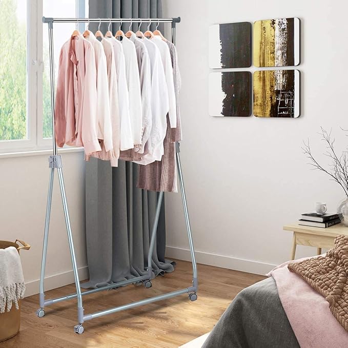 Nightcore Extendable Garment Rack, Heavy Duty Foldable Clothes Rail with Adjustable Hanging Rod & Rolling Casters, Movable Cl