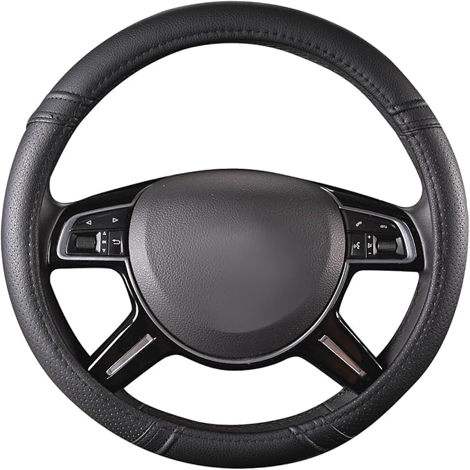 Car Pass Classical Leather Automotive Universal Steering Wheel Covers,Universal Fit for Suvs,Trucks,Sedans,Cars,Vans,14.5-15i