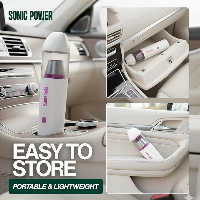 SonicPower Portable Cordless Car Vacuum, 15000Pa High Suction Handheld Vacuum Cleaner, 2-in-1 Vacuum & Blower, with 4 Attachm