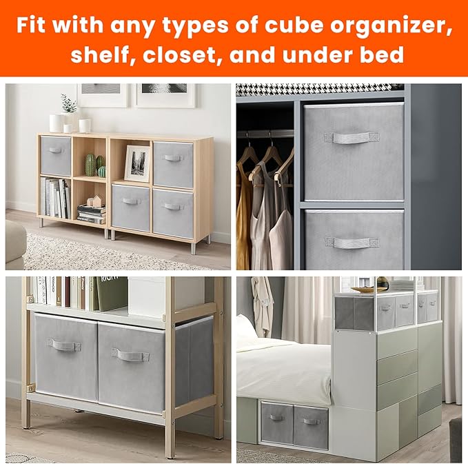 Criusia Storage Cubes - 11 Inch Heavy Duty Fabric Closet Bins for Shelves, Cube Organizer - 8 Pack Collapsible Decorative Sto