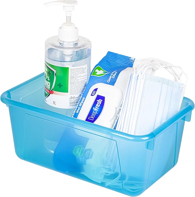 Storex Small Cubby Bins – Plastic Storage Containers for Classroom with Non-Snap Lid, 12.2 x 7.8 x 5.1 inches, Tint Teal, 5-P