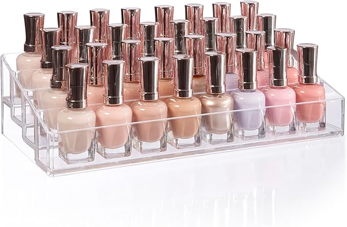 STORi Multi-Level Nail Polish Bottle Holder | Clear Plastic Organizer Rack for up to 40 Nail Polish Bottles, Rectangular 4 Ti