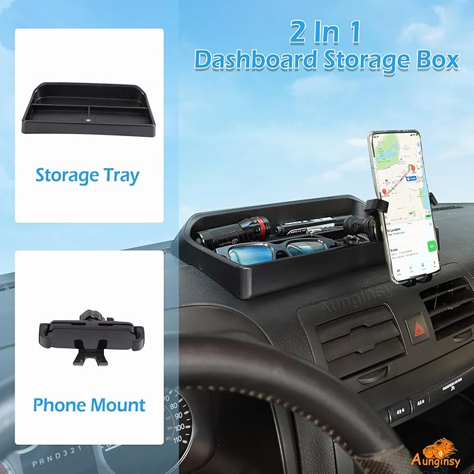 Aunginsy Center Console Dash Storage Tray Compatible with Hummer H3 2005-2009, Car Dashboard Multi-Functional Phone Mount Storage Box Dash Organizer Tray Insert with Mobile Phone Holder Accessories