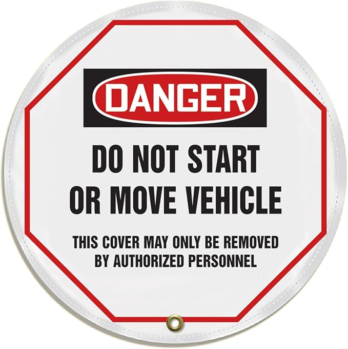 AccuformNMC Steering Wheel Cover for Lockout Tagout, OSHA-Style Legend Danger DO NOT Start OR Move Vehicle..., Reinforced Vinyl, 24" Diameter, KDD831
