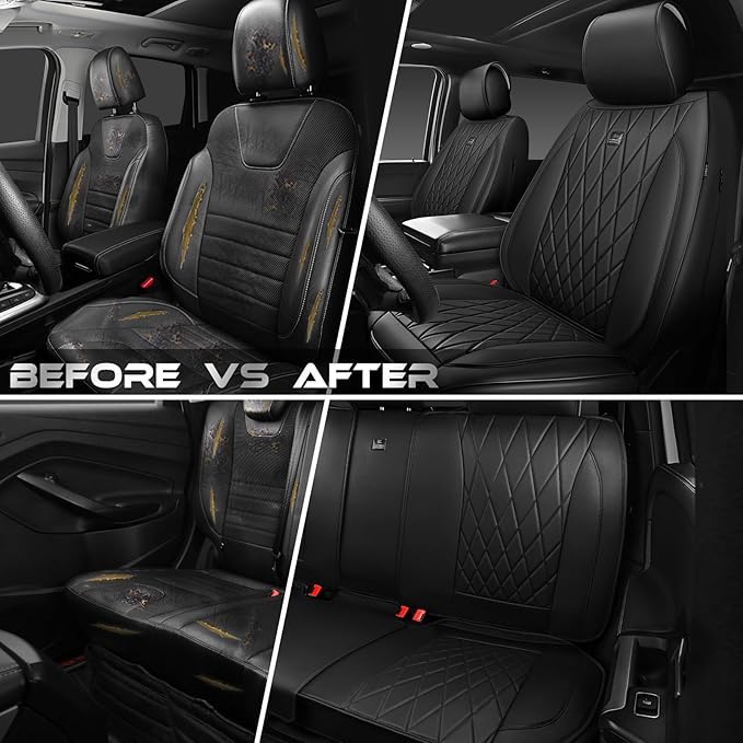 CAR PASS Leather Seat Covers Full Set, Luxury Seat Protector for Cars, Waterproof PU 5-Seat Car Seat Covers Universal for SUV