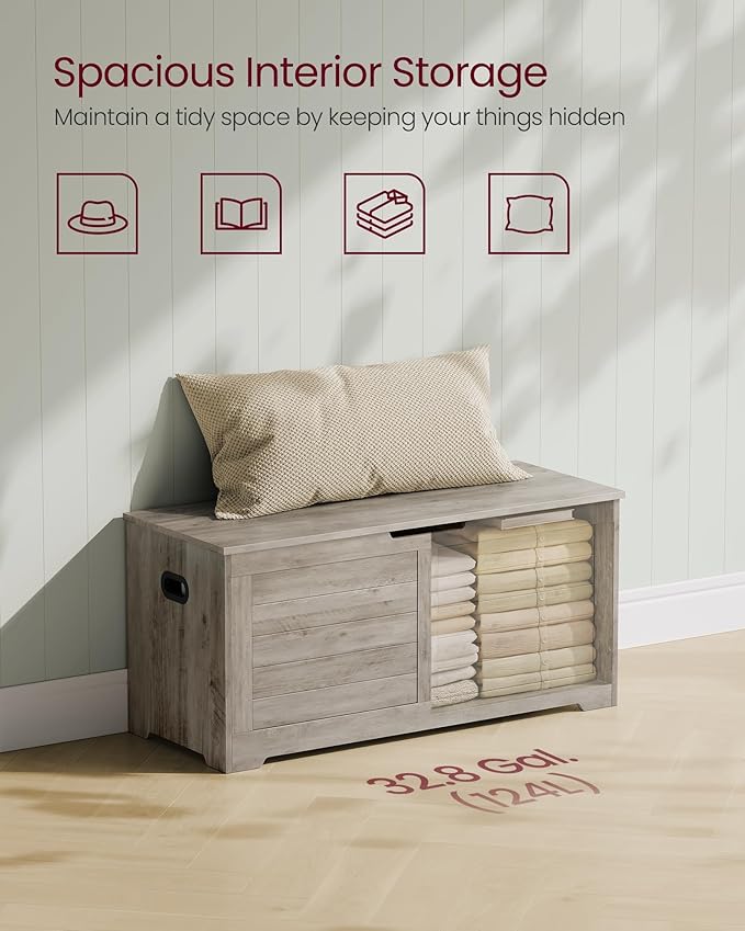 VASAGLE Storage Chest, Storage Bench with 2 Safety Hinges, Farmhouse Style, 15.7 x 39.4 x 18.1 Inches, for Entryway, Bedroom,