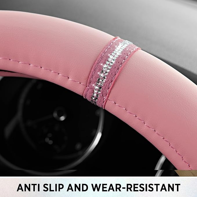 Road Comforts Leopard Steering Wheel Cover for Women, Cute Anti-Slip Microfiber Leather, Fits D Shape Flat Bottom Steering Wh