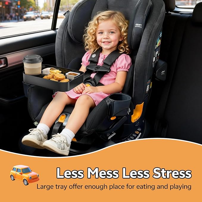 Car Seat Snack Tray for Kids Toddler Travel,Cup Holder Expander for Car,Toddler Travel & Road Trip Accessory for Mess-Free Snacking in The Car (Black)