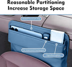 Leather Car Seat Gap Filler, Waterproof Anti-Slip Side Storage Pouch for Phones Keys Glasses Cards, Universal for Most Cars, SUVs, Trucks (Blue)