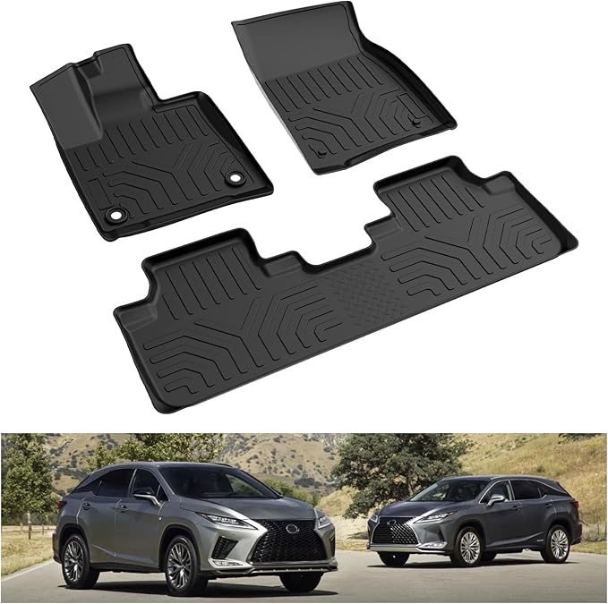 KIWI MASTER Floor Mats for 2016-2022 Lexus RX (RX350/ RX450h/ RX350L/ RX450hL), Custom Fit All Weather Car Mats, Heavy Duty TPE Floor Liners, Front & Rear 2 Row, Black