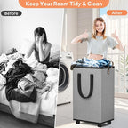 SpaceTrove Laundry Basket with Wheels, Collapsible Laundry Baskets, Laundry Hamper with Handles Detachable Wheels, Rolling La