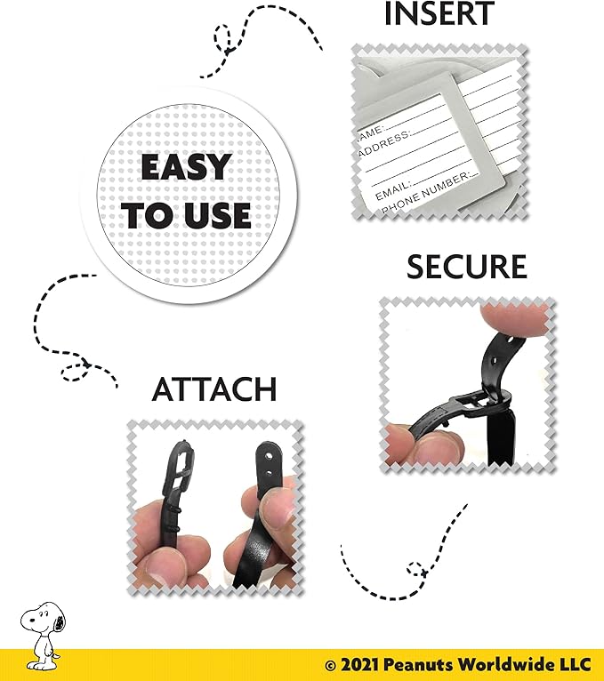Peanuts Woodstock and Snoopy Luggage Tags 4 Pack Official License, PVC Bag Tags and Travel Tags for Luggage and Backpacks