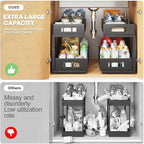 2 Packs 19IN Depth Under Sink Organizer, 2-Tier Pull Out Cabinet Organizer With Smooth Circular Rail, Large Capacity Metal Me