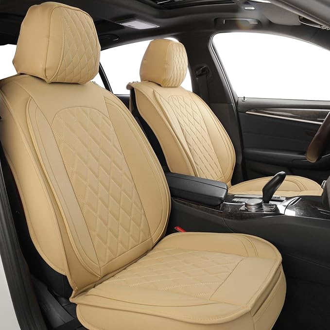 MIROZO Seat Covers Beige, Car Seat Covers Full Set Automotive Seat Covers Leather Seat Covers Car Seat Protector Universal Ve