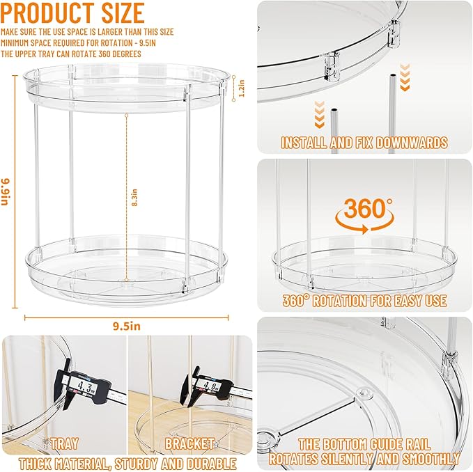 Yieach Clear 360 Rotating Bathroom Counter Organizer,2 Tier Spinning Perfume Organizer and Makeup Tower for Lotion,Hair,Face 