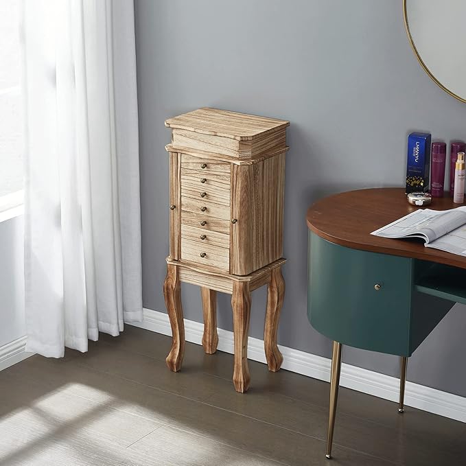 Emfogo Standing Jewelry Armoire, 7 Drawers & 2 Side Doors Jewelry Amoire Cabinet Standing with Top Flip Makeup Mirror, Jewelr