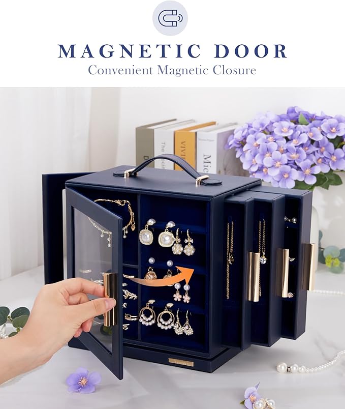Homde Jewelry Box for Women Large: Rotating Organizer for Ring Earring Necklace Bracelet - 7 Drawers Storage for Dresser (Dar