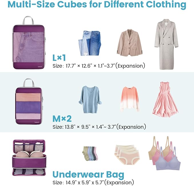 Cambond Compression Packing Cubes - 4 Set See Through Mesh Packing Cubes for Travel, Expandable Travel Essentials Packing Org