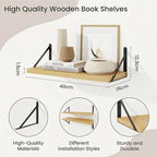 Book Shelf for Wall, Oak Shelf, Floating Shelves with Brackets, 16 inch Wall Shelves Set of 3, Particle Board Shelving for Ki