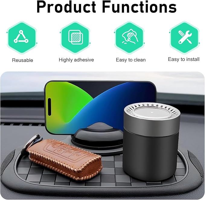 Car Dashboard Phone Holder, Multifunction Dashboard Anti Slip Mat with Temporary Parking Number, 3360 Degrees Rotatable Car C