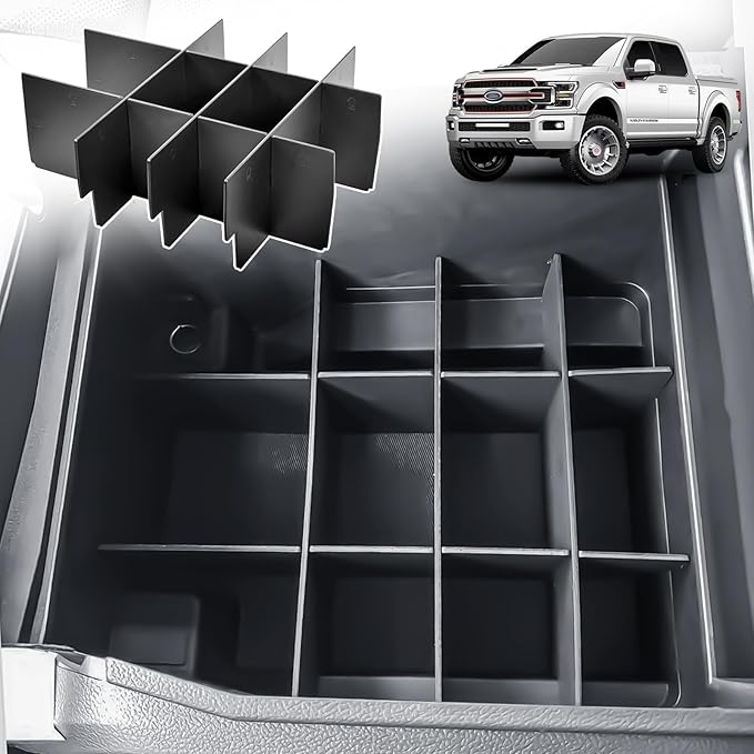 Center Console Organizer Compatible with Ford F150 2015-2020, F250/F350/F450 SuperDuty 2017-2022, Expedition 2018-2024 Accessories, Middle Console Organizer Divider (full console w/bucket seats ONLY)