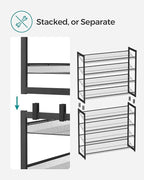 SONGMICS Shoe Rack, 8-Tier Shoe Organizer, Metal Rack for Garage, Set of 2, 4-Tier Stackable Shelf, with Adjustable Flat or A
