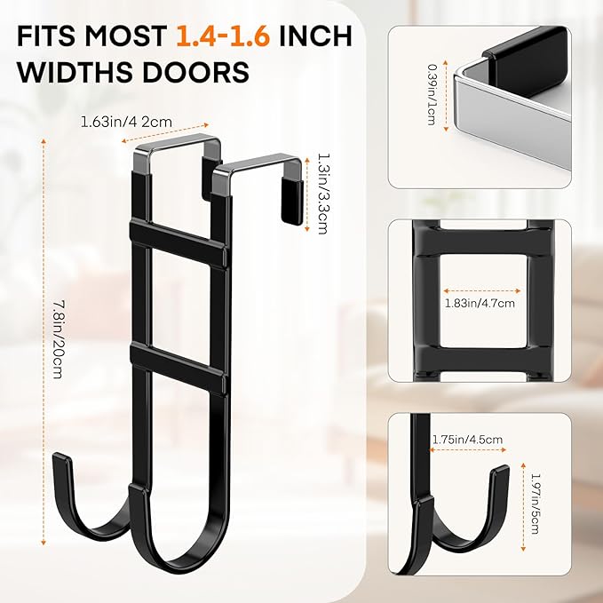 FYY Over The Door Hooks - 2 Pack Heavy Duty Dual-Hook Organizer Hanger with Non-Slip Rubber for Towels, Clothes, Hats & Bags 