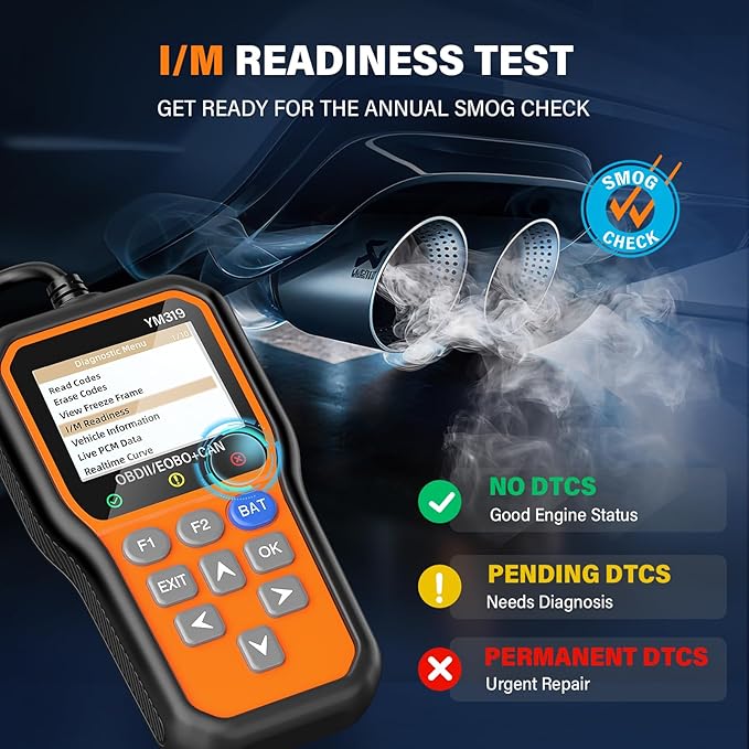 BluSon YM319 OBD2 Scanner Diagnostic Tool with Battery Tester, Check Engine Fault Code Reader with Live Data, Cloud Printing,